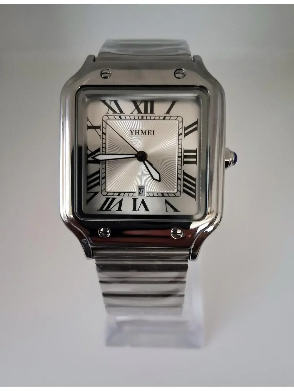 Men's Luxury Square Dial Stainless White Watch